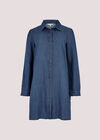 Ruffle Denim Swing Mini Dress, Blue, large