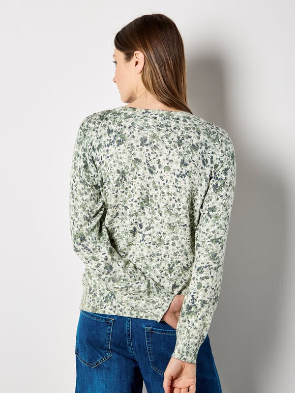 Fine Knit Silhouette Floral Jumper, Mint, large