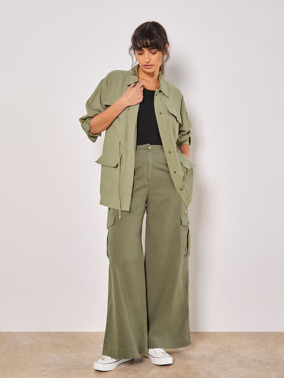 Wide Leg Chino Trousers, Khaki, large