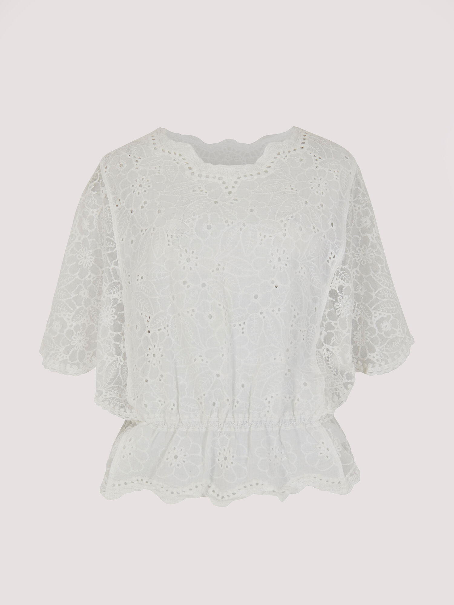 Floral Broderie Batwing Top Apricot Clothing