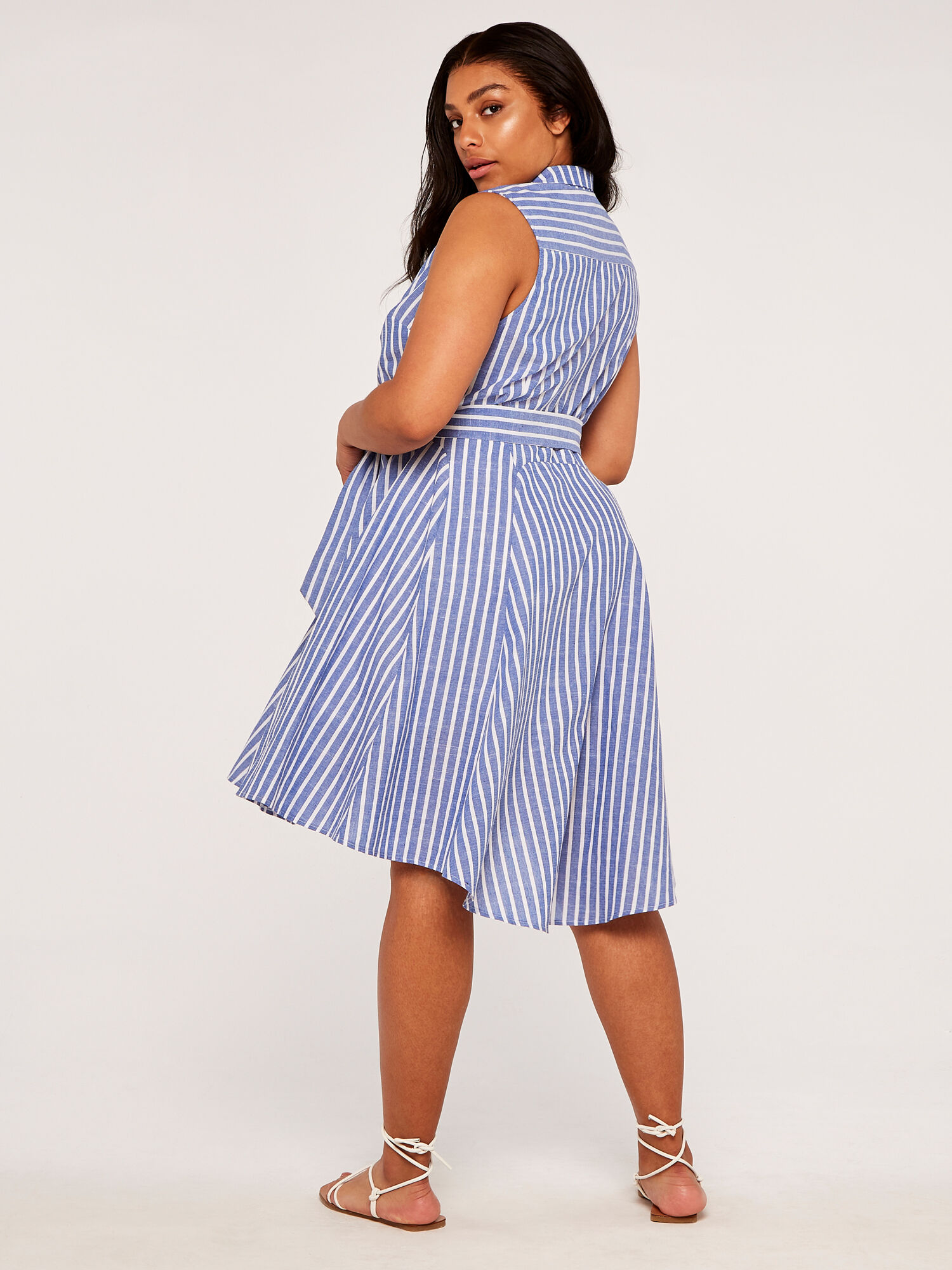 Blue pinstripe tie discount waist shirt dress