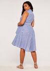 Curve Pinstripe Button Tie Waist Dress, Blue, large