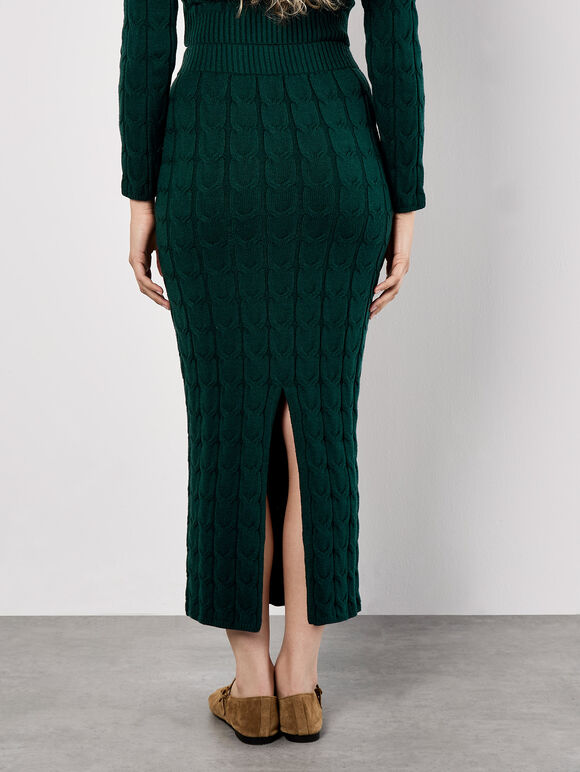 Cable Knit Maxi Skirt, Green, large
