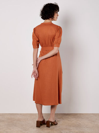Button Down Linen Blend Midi Dress
