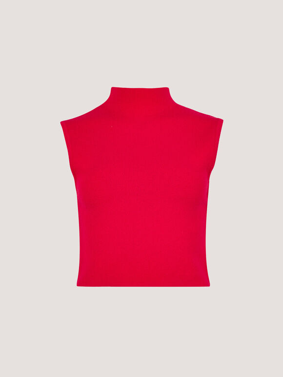 High Neck Knitted Crop Top, Red, large