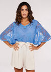 Floral Broderie Batwing Top, Blue, large