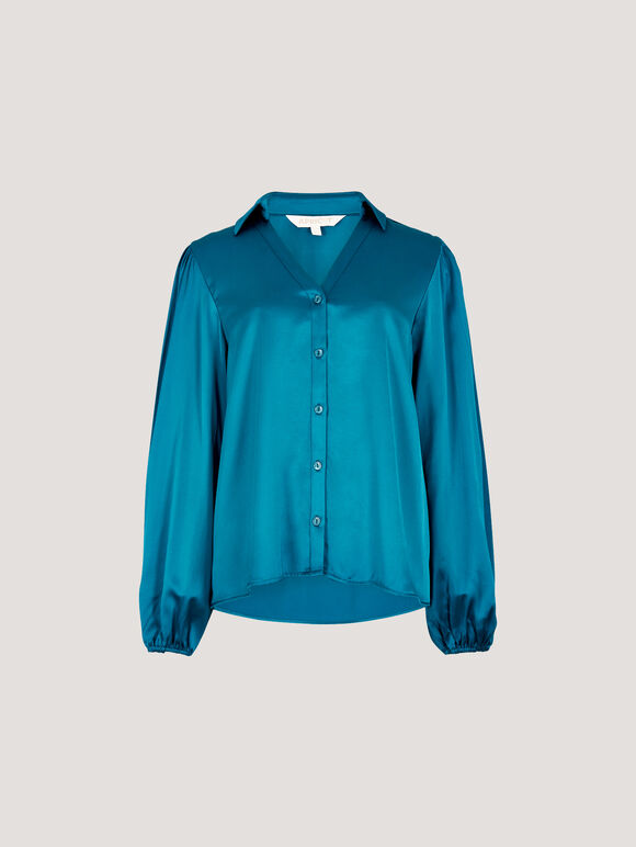 Soft Satin Shirt, Blue, large