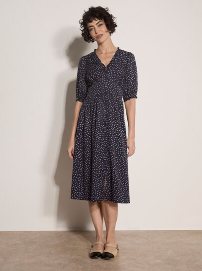 Polka Dot Ruffle Midi Dress