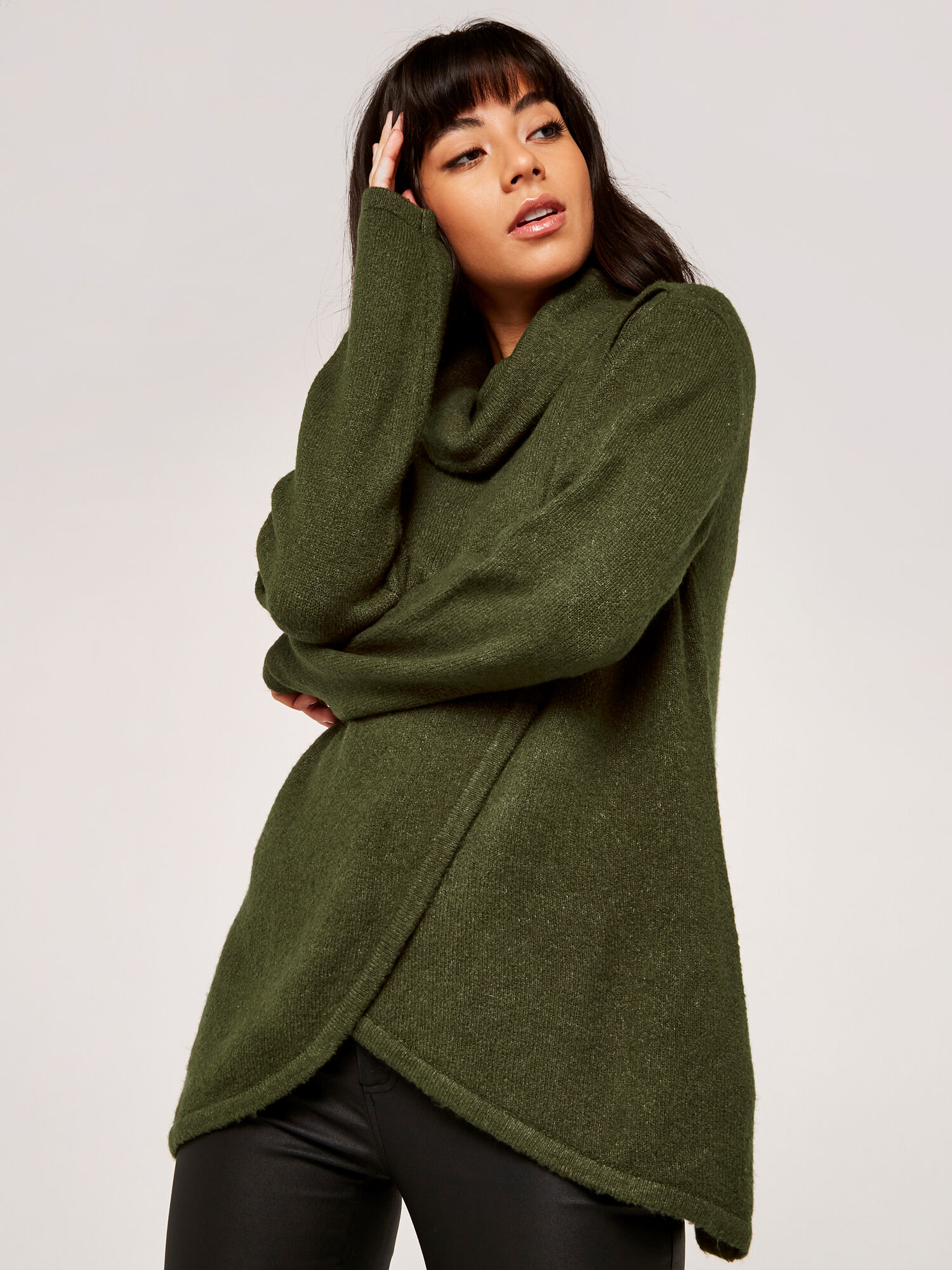 Roll Neck Wrap Jumper Apricot Clothing