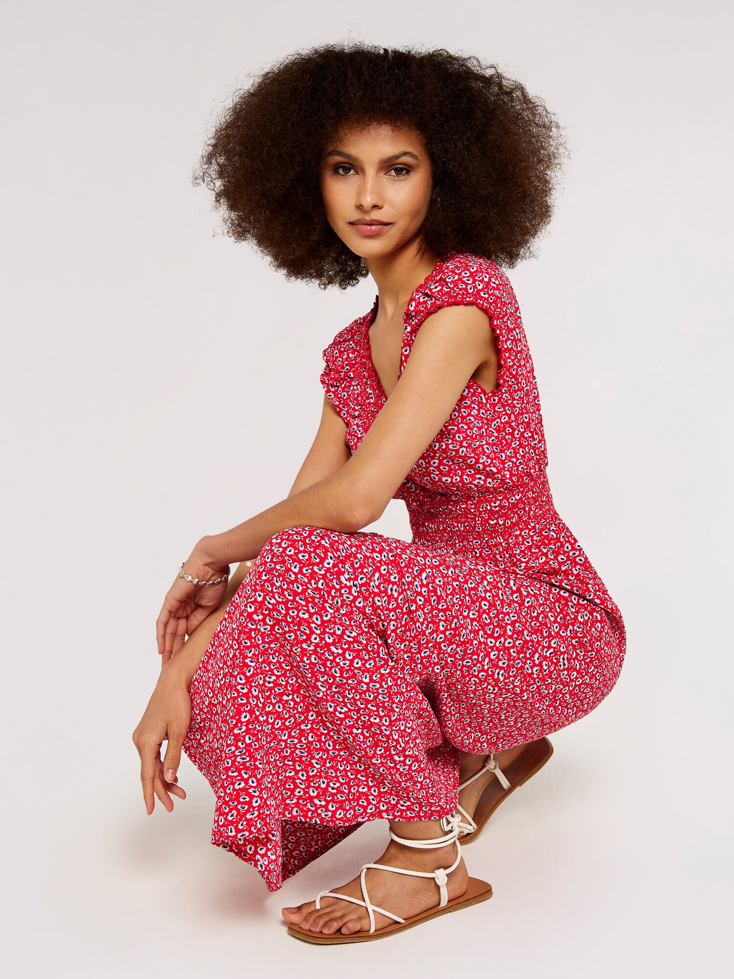 Ditsy Smock Maxi Dress Apricot Clothing