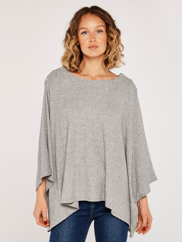 Pointelle Poncho, Grey, large