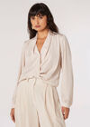 Textured Satin Wrap Top, Stone, large