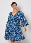 Sarasa Floral Smocked Ruffle Mini Dress, Blue, large