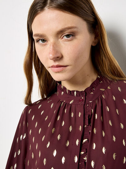 Gold Foil Ruffle Chiffon Blouse