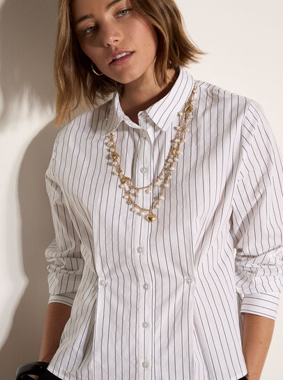 Cinched Cotton Stripe Shirt
