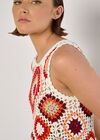 Diamond Crochet Crop Vest Top, Red, large