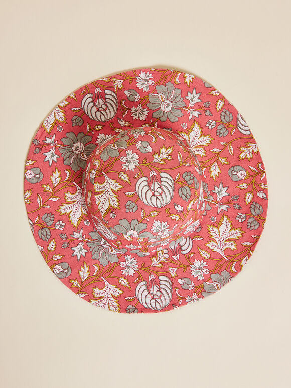 Floral Print Floppy Sun Hat, Red, large