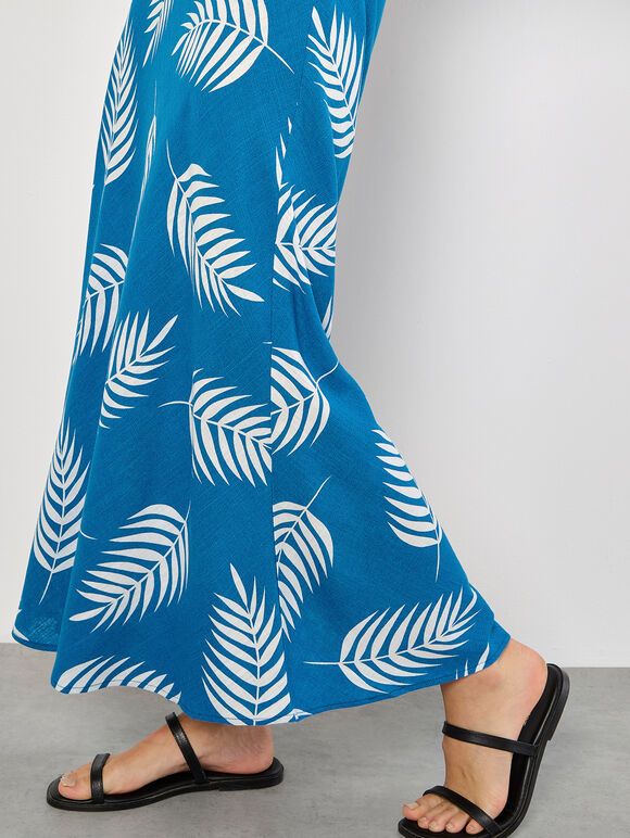 Tropical Leaf Bias Maxi Skirt, Blue, large