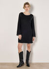 Blanket Stitch Knitted Swing Mini Dress, Black, large