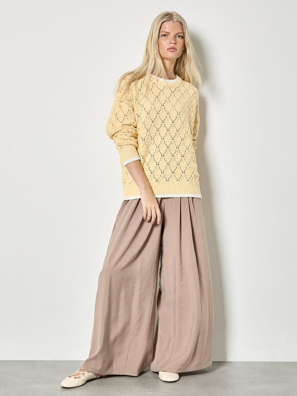 Pointelle Knit Blanket Stitch Jumper, Yellow, large