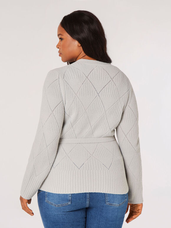 Curve Pointelle Wrap Jumper , Gris clair / Argent, grand