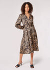Swirl Satin Wrap Midi Dress, Black, large