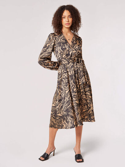 Swirl Satin Wrap Midi Dress