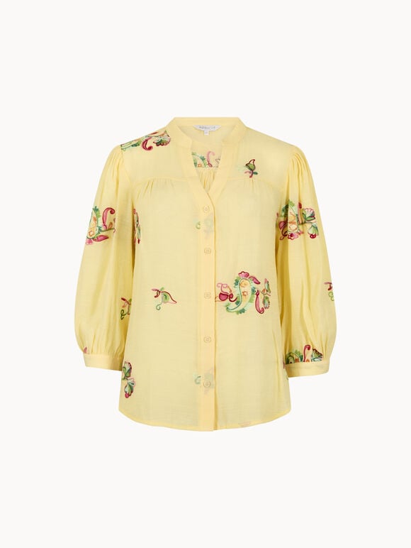 Floral Paisley Embroidered Blouse, Yellow, large