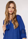 Crochet Detailled Slub Top, Blue, large
