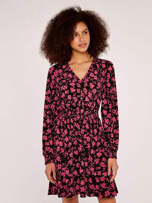 Floral Ruffle Dress, Coral, large