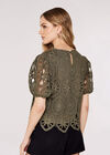 Lace Puff SleeveTop, Khaki, large