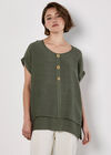 Coconut Button Layered Top, Khaki, large