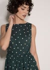Polka Dot A-Line Cotton Midi Dress, Green, large