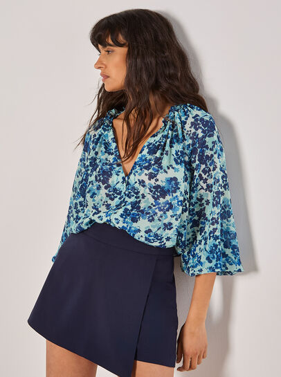 Blurred Floral Chiffon Blouse