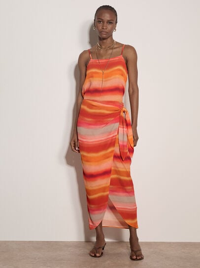 Watercolour Stripe Wrap Midi Skirt