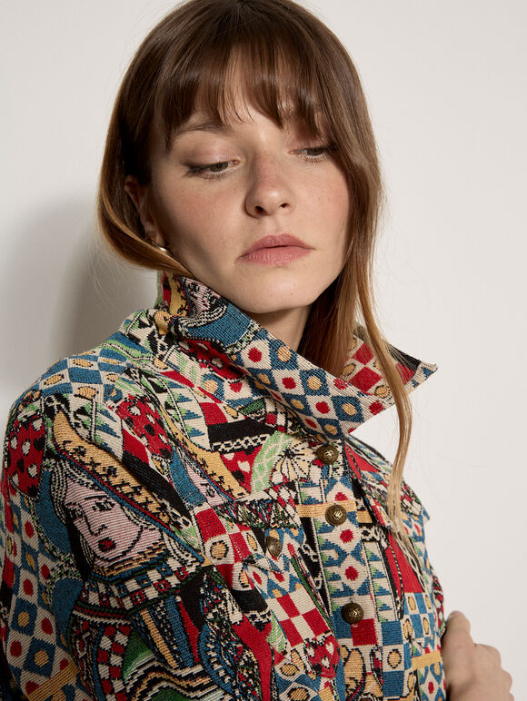 Colourful Card Tapestry Jacket, Navy, large