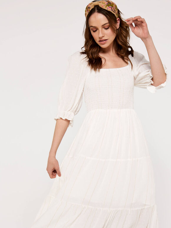 Dobby  Smock Midi  Dress, Cream, large