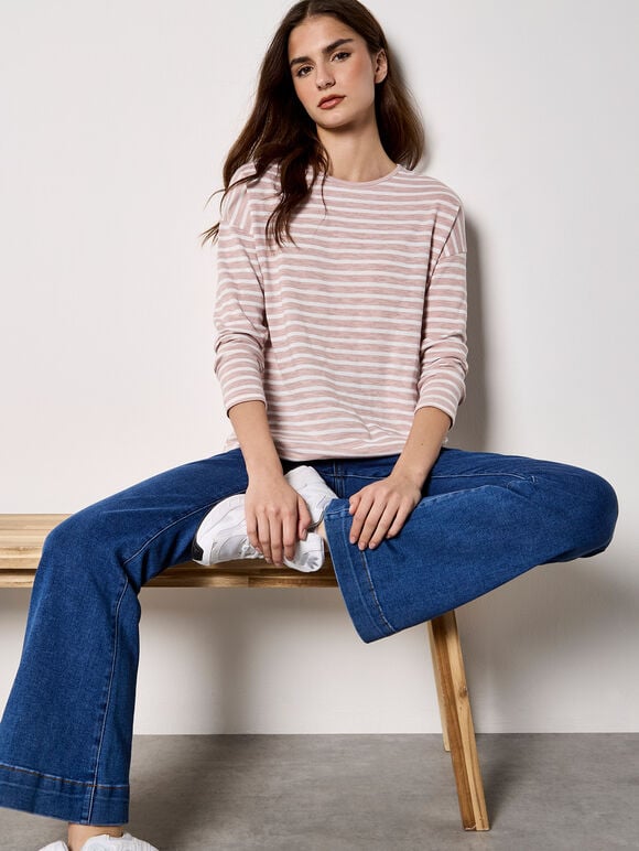 Soft Slub Jersey Stripe Top, Pink, large