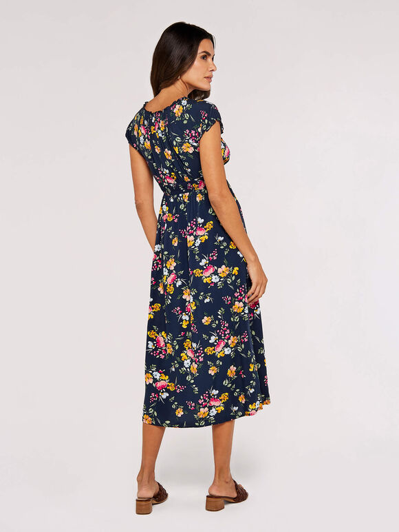Floral Milkmaid Midi Dress, Navy, large