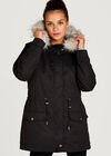 Removable Padding Faux Fur Hood Coat, Black, large