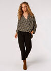 Ikat Tile Print Wrap Top, Khaki, large