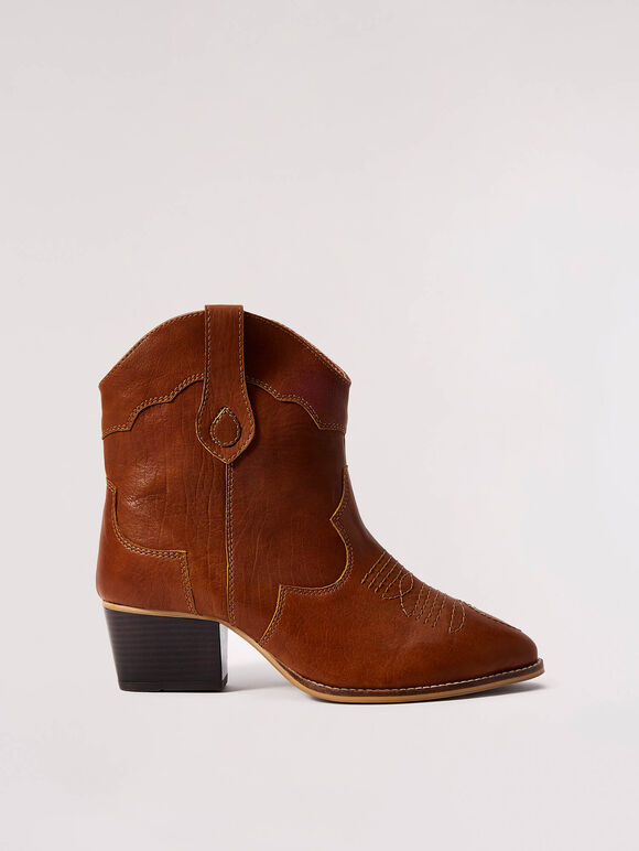 Tan Ankle Leather Boots, Brown, large