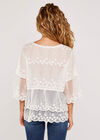 Embroidered Cotton Mesh Blouse, Cream, large