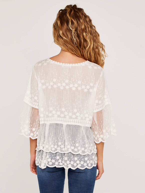 Embroidered Mesh Top, Cream, large