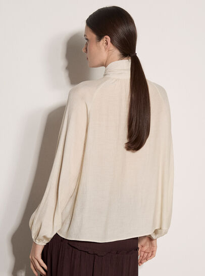 Crinkle Textured Bow Neck Blouse