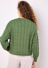 Cotton Blend Cable Knit Jumper, Green, large