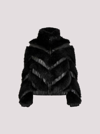 Faux Leather Chevron Fur Jacket