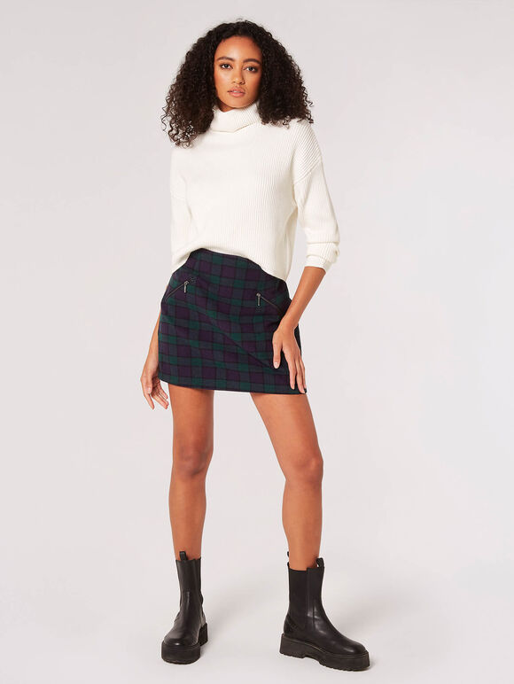 Plaid Mini Skirt, Navy, large