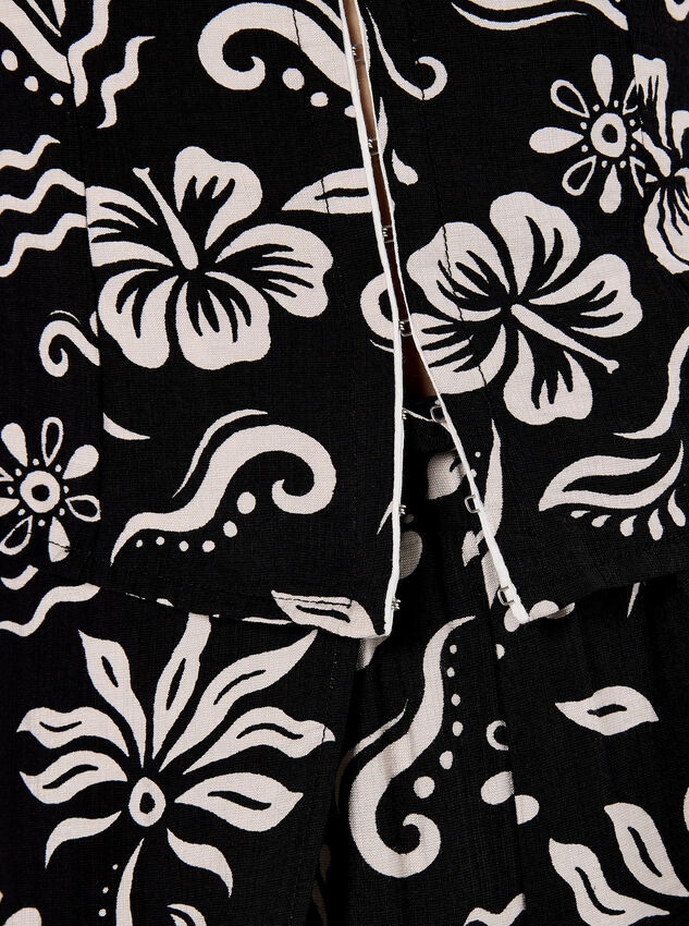 Tropical Print Corset Top, Black, large