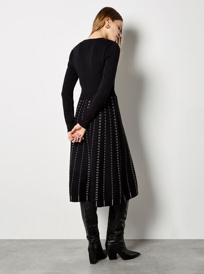 Mini Chevron Stripe Knitted Midi Dress